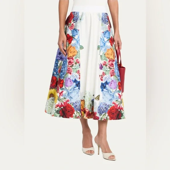 Alice + Olivia Earla Floral Flare Midi Skirt Garden Brunch Size 10 NWT - Picture 13 of 15